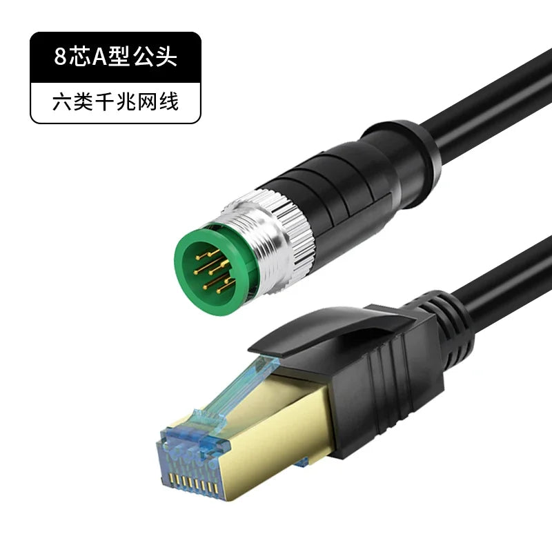 M12 Sensor Connector Wire CAT6 4Pin 8Pin A/D/X Code to RJ45 Adapter Ethernet Cable Industrial Camera Shielded Twisted Pair Line