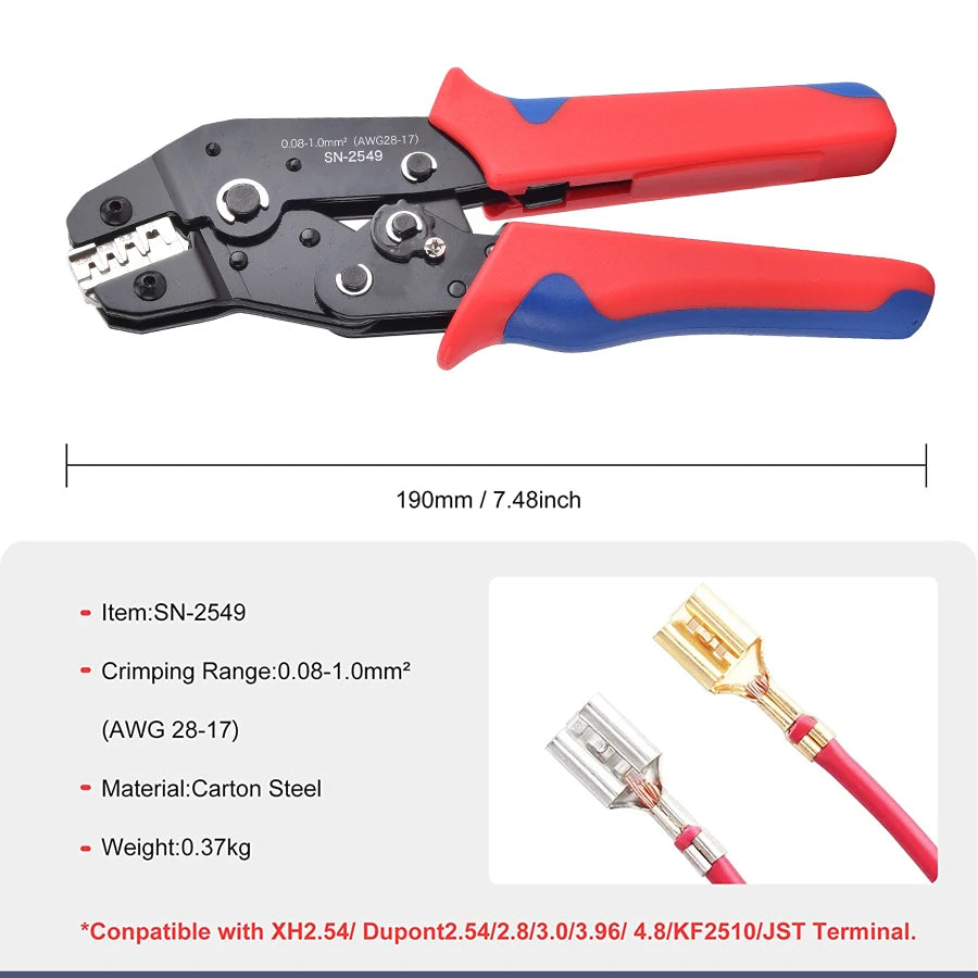 SN-2549 Ratcheting Crimper Tool for Dupont/PH2.0/XH2.54/VH3.96 Terminals, Wire Crimping Pliers Electrical Connector Clamp