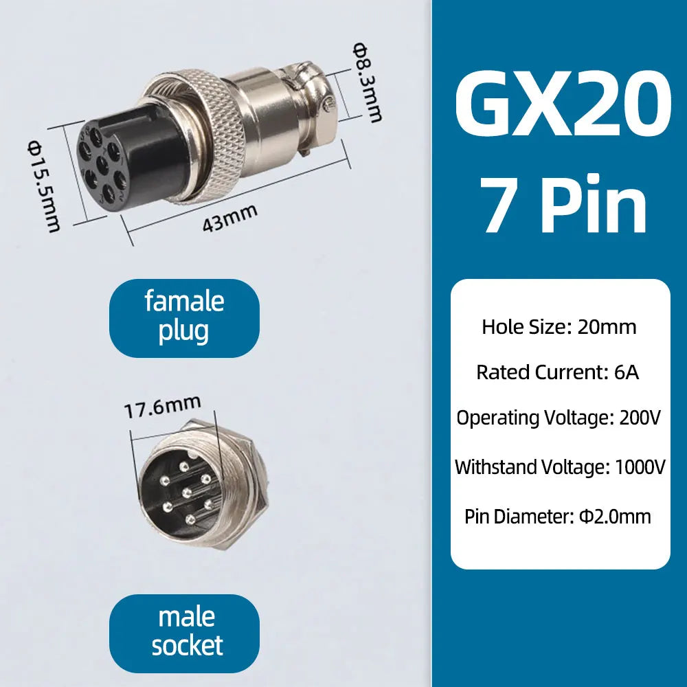 GX20 Aviation Connector 2/3/4/5/6/7/8 Pin Male Female Metal Plug Socket Push Pull Cable Connector Silver Plated Co