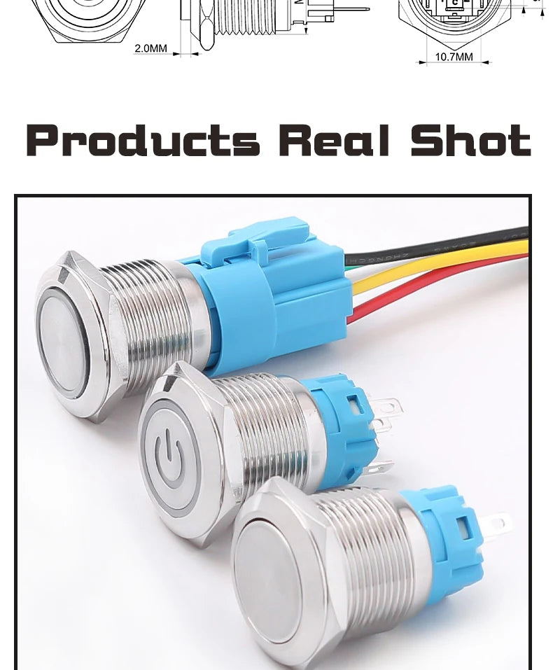 19MM LED Metal Button Switch Stainless Steel 1NO1NC Momentary Latching High Head Lamp Waterproof Button 12V 24V 220V