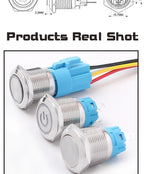 19MM LED Metal Button Switch Stainless Steel 1NO1NC Momentary Latching High Head Lamp Waterproof Button 12V 24V 220V