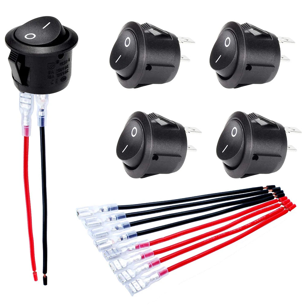 5/10PCS ON/Off Round Rocker Switches SPST 20mm Mini 12 Volt DC Mini Circle Toggle Switch 12V for Car Automotive RV 2 Pin