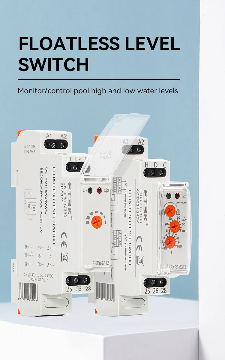 ETEK Floatless Water Level Relay Switch Electronic Liquid Level Controller 5A  AC 220V  SPDT 12V EKR8