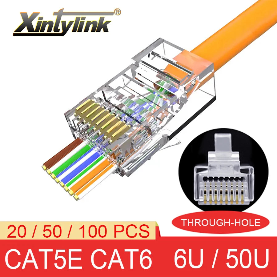 Xintylink RJ45 Connector CAT6 50U/6U Ethernet Cable RG45 Plug CAT5E UTP 8P8C RJ45 CAT6 Network Modular LAN Jack CAT5 Keystone