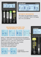 LiitoKala Lii-CH4 Smart Charger for 18650/21700/26650/AA/AAA/Ni-MH/Li-ion,1.2V/1.5V 4-Slot Fast Charge, USB-C, Auto Detect