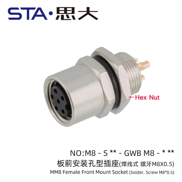 3 4 5 6 8 Pins M8 Solder Welding A D Coding Male Female Panel Mount IP67 Sensor Circular Connectors