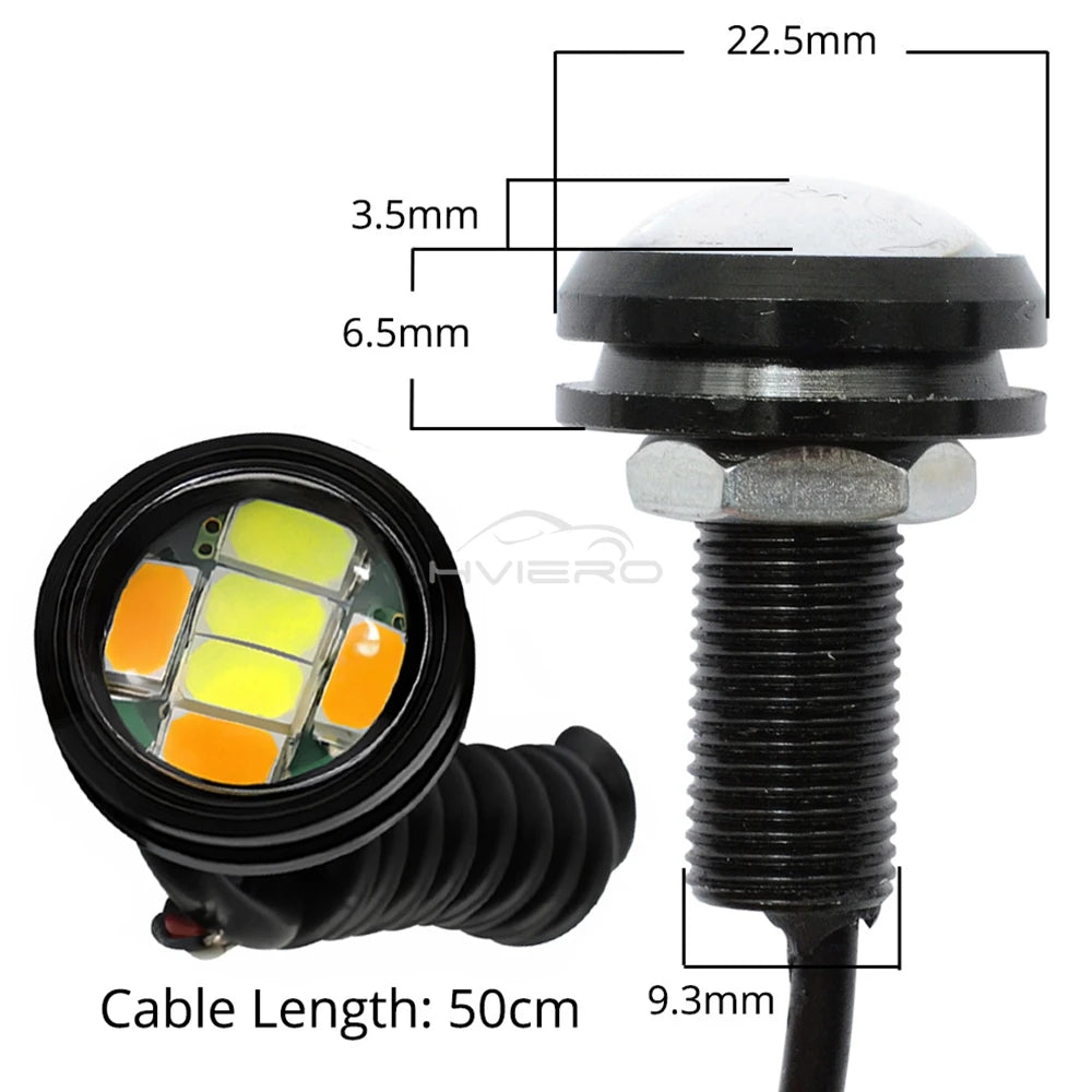 2pcs Car Daytime Running Lights White Yellow Eagle Eye LED 12V 5730 6smd Reversing Parking Tail Bulb Turn Signal Lamp Waterproof