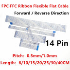 10PC FPC FFC Ribbon Flexible Flat Cable 14 Pin Pitch 0.5MM 1.0MM A-Type AWM 20624 80C 60V 6/10/15/20/25/30/40 CM Forward Reverse