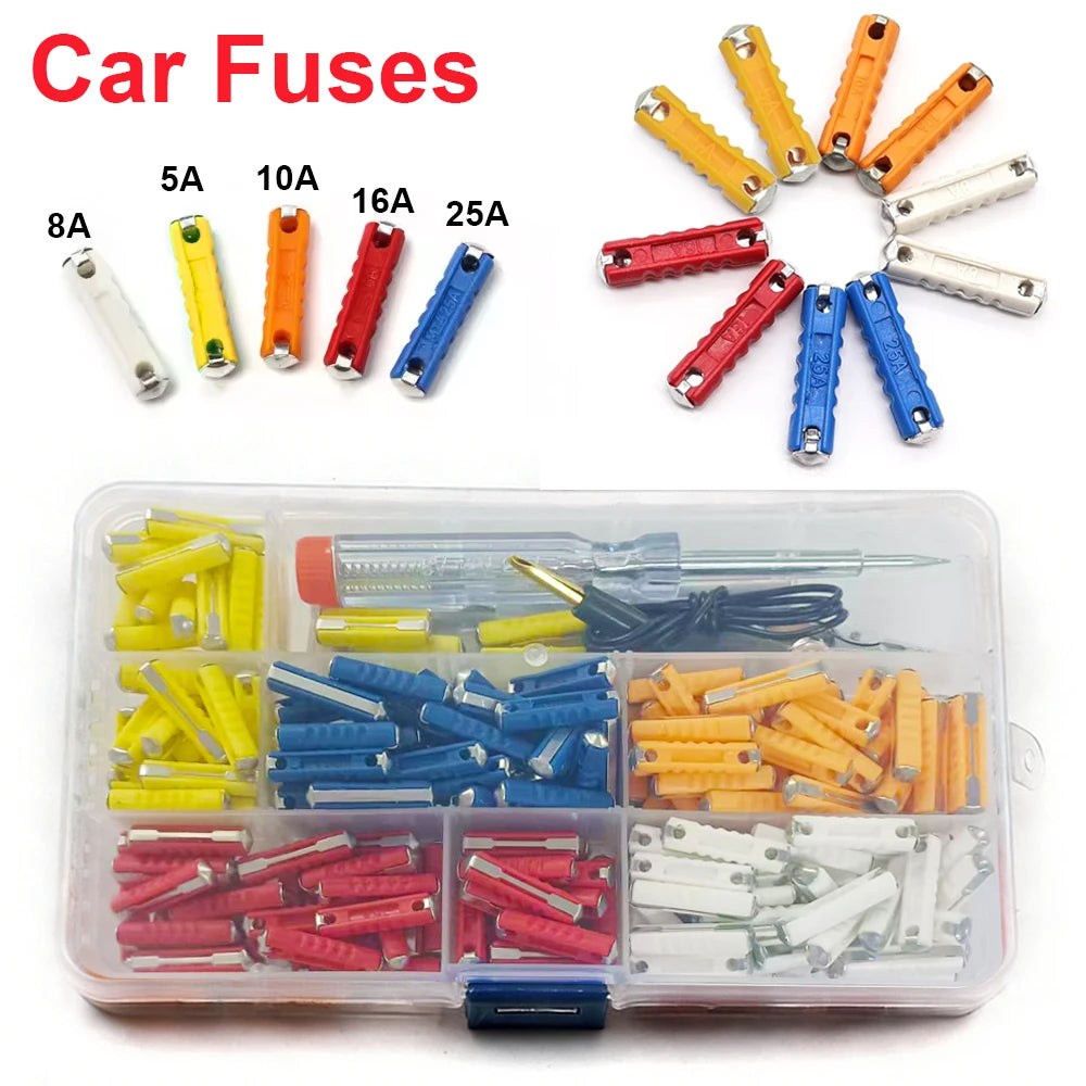 100/200 Pcs Continental Car Fuses Set European Bar Torpedo Fuse Automotive Circuits For Vintage Classic Cars 5/8/10/16/25 AMP
