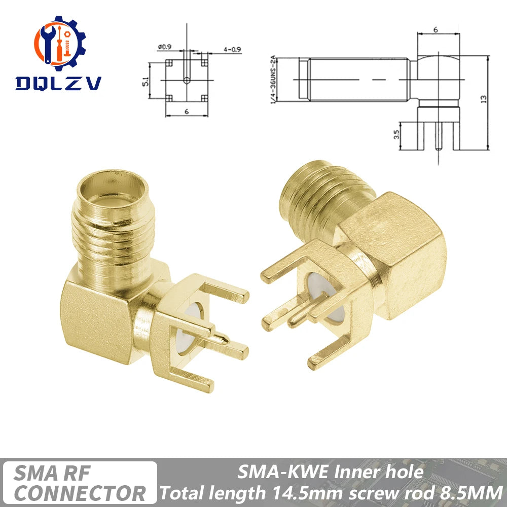 SMA Male Female Straight Connector 90 Degree Solder Edge PCB Straight Right angle Mount RF Copper Plug Socket