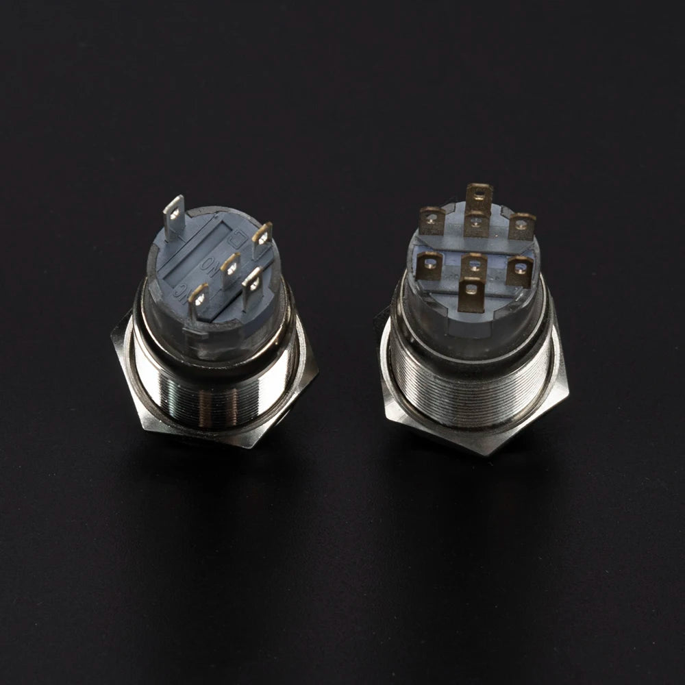 16MM 19MM 22MM Self-return Self-locking Waterproof DPDT Illuminated Metal Selector Knob Rotary Switch 2 3 Position LED Lamp Red