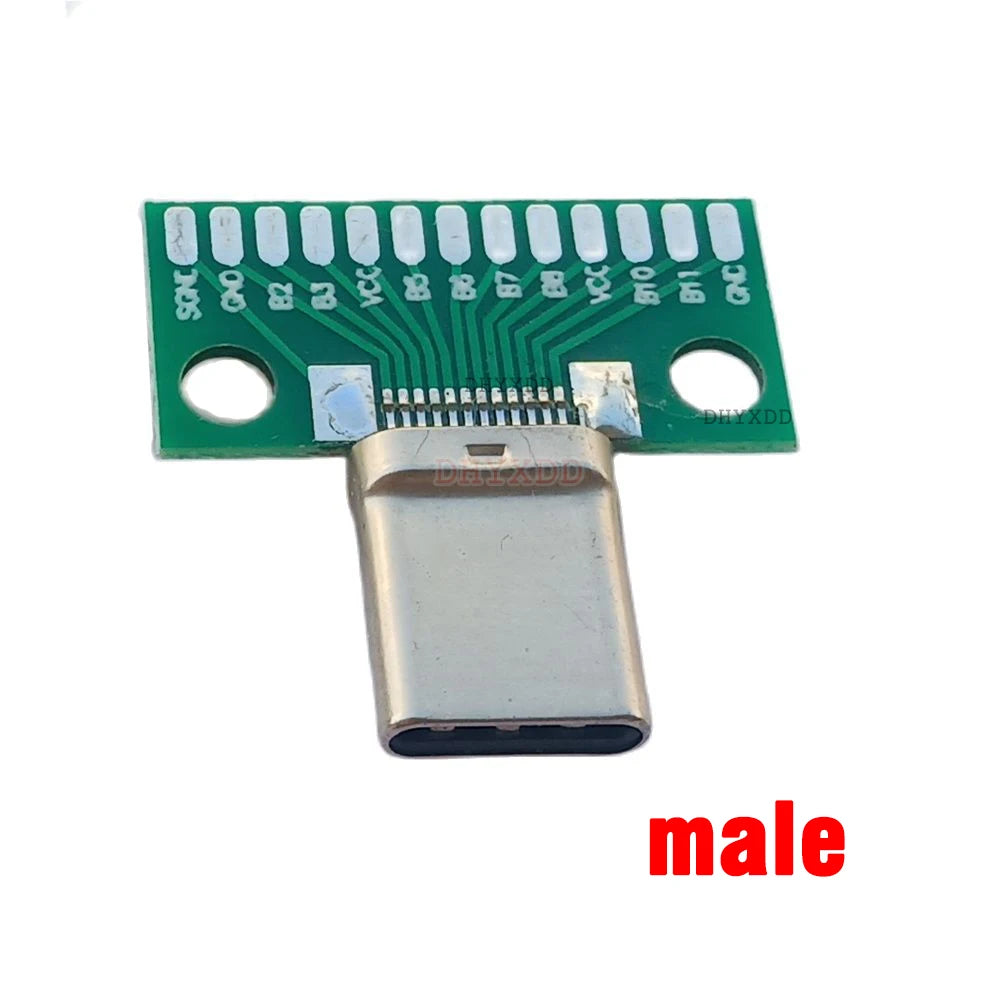 1pcs USB 3.1 Type C Connector 24+2P Female Male Plug Receptacle Adapter to Solder Wire & Cable USB-C 24P+2P PCB Test Board