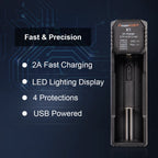 POWERKAN K1 1 Slot Smart Charger, Type-C Fast Charger for 18650 21700 26650 Li-ion Batteries