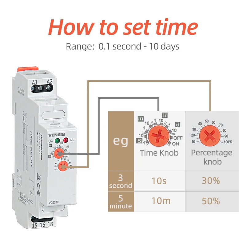 VENGIM Off Delay Time Relay 220V Or AC/DC12V-240V Timer Switch By Din Rail