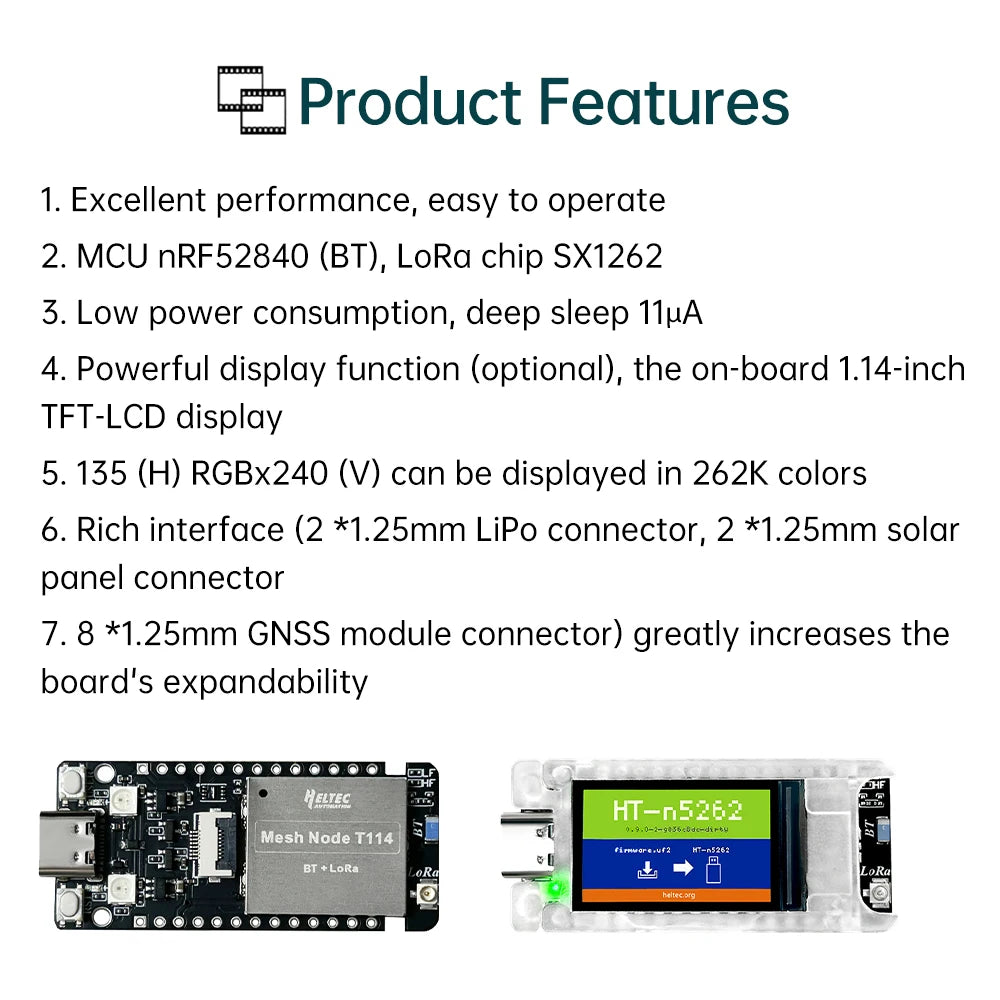 Mesh Node T114 MCU nRF52840 (Bluetooth) LoRa chip SX1262, supports LoRa and 5.0 Bluetooth 1.14-inch TFT-LCD Display Screen