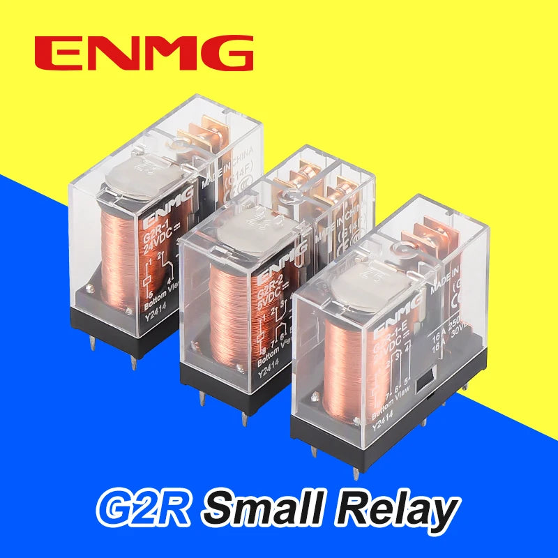 ENMG G2R-1-E / G2R-2 Miniature Low-Power Relay - 5V/12V/24VDC,Solder Terminals (5-Pin/8-Pin) Shock-Resistant Nickel-Plated Alloy