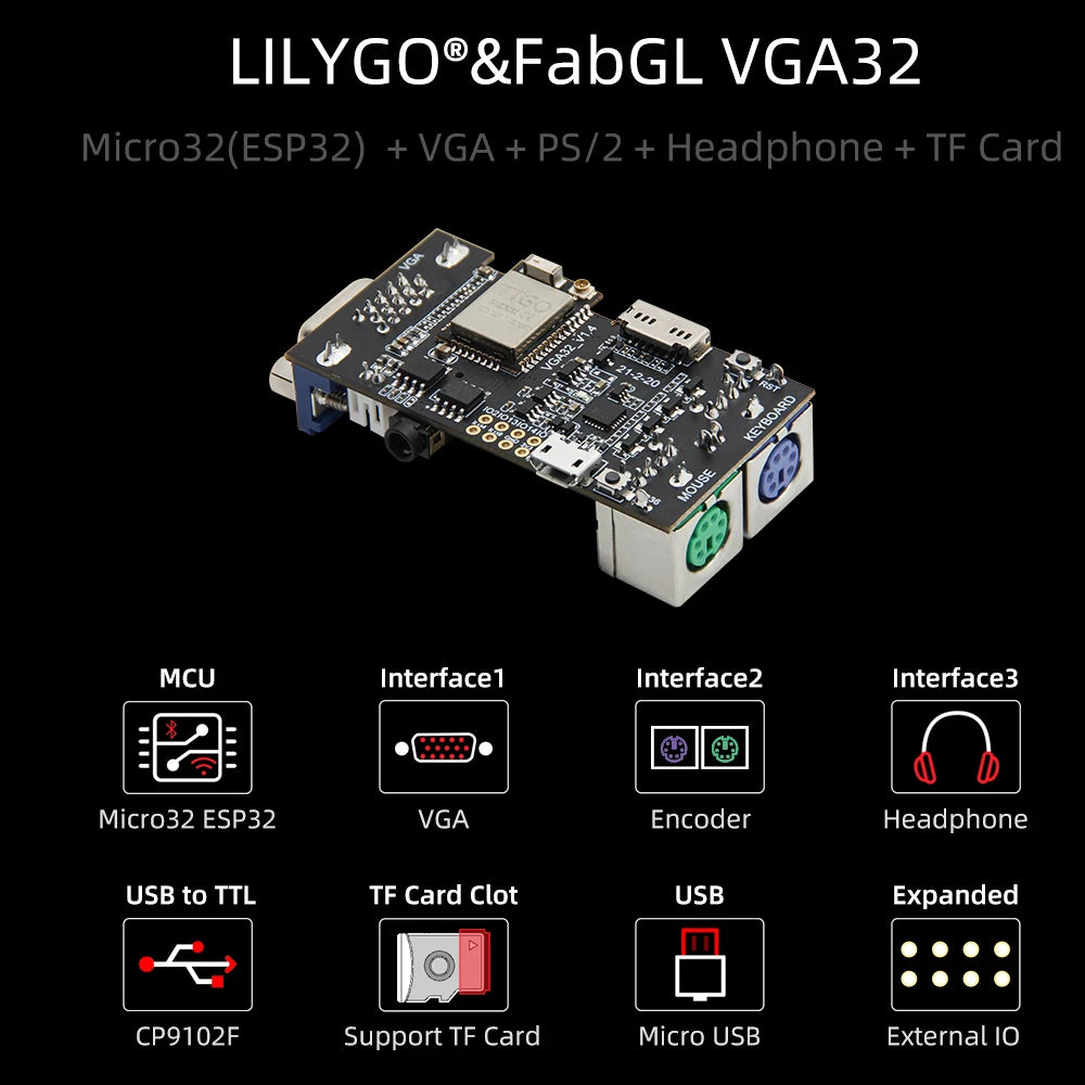 LILYGO® TTGO VGA VGA32 Module V1.4 PSRAM ESP32 PS/2 Mouse And Keyboard Controller Graphics Library Game Engine ANSI/VT Terminal