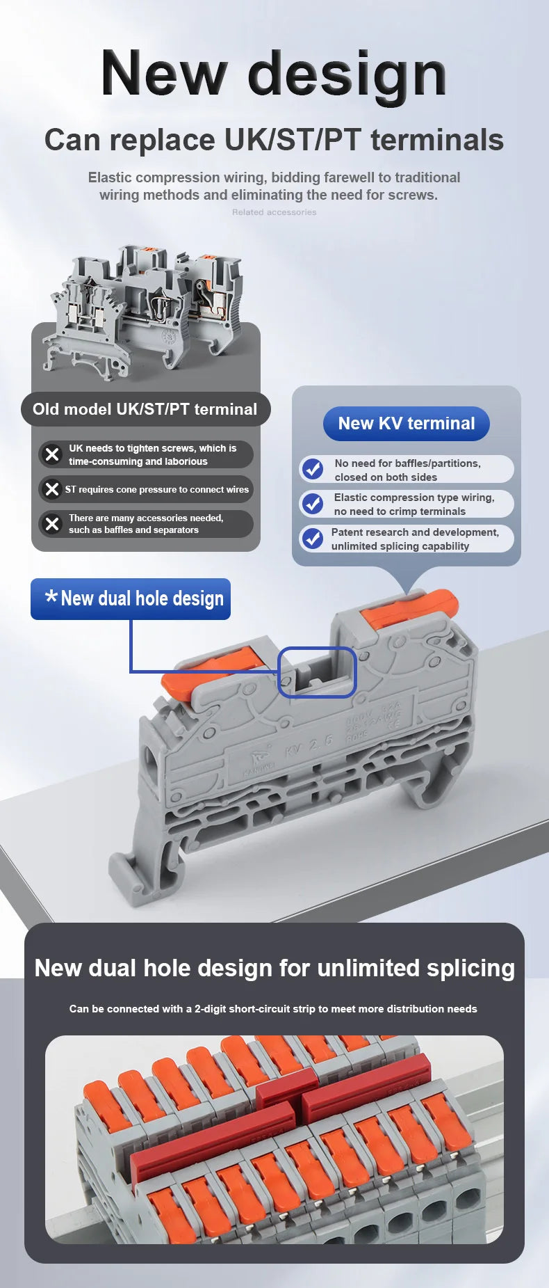 KV2.5 Direct Insertion Quick Terminal Block Rail Type Wire Connector Instead Of UK/ST/PT/SAK Docking For Parallel Connection
