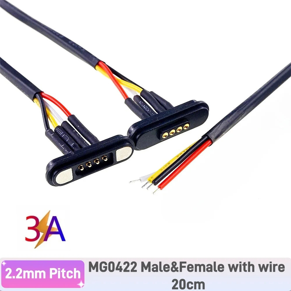 Waterproof Magnetic Pogo Pin 4 Position Cable Connector High Current 3A USB Type-C 2.2 MM THT Spring Loaded Strong Force 500G