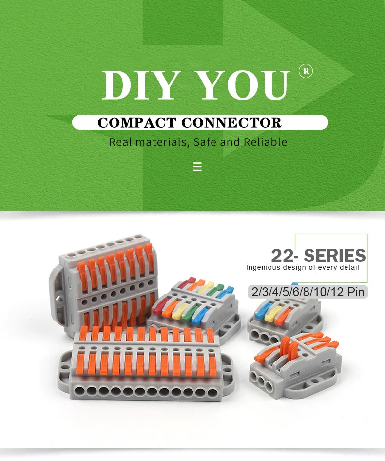 Quick Butt Lever Crimp Terminals Wire Connectors 2-12 Way With Fixing Holes Push-In Universal Compact Electrical Terminal Block