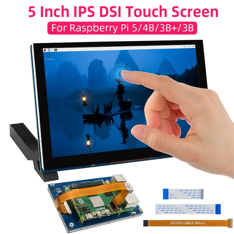 Raspberry Pi 5 Inch DSI LCD Capacitive Touch Screen 800x480 MiPi Display for RPi 5 4B 3B+ 3B Monitor  with Holder
