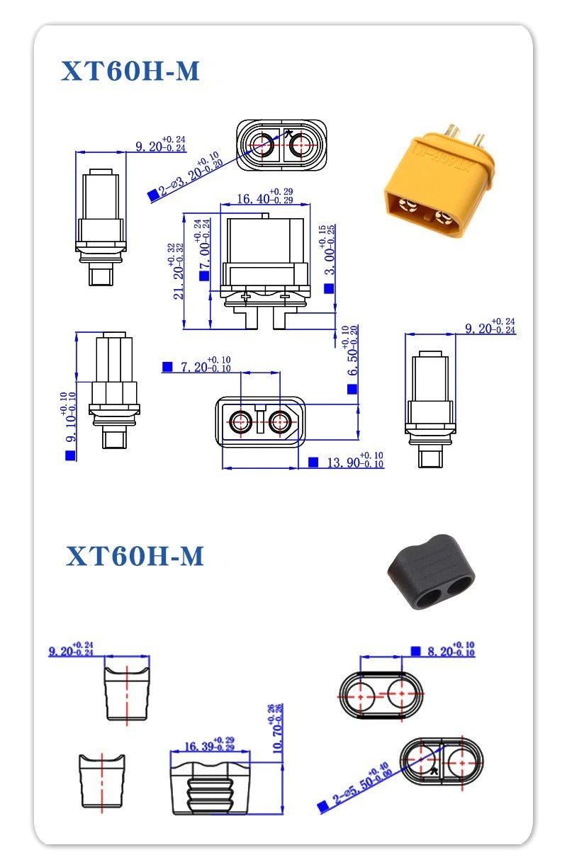 Quick Charge XT60E-F Model Airplane Battery Gold-plated 30A High Current Female Plug Mountable XT60 Connector