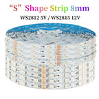 WS2812B WS2815 S-Shape Individually Addressable LED Strip Light 60LEDs/m Smart RGBIC Dream Color S Bendable 8mm Pixels Tape Bar