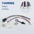TYPE-C USB Connector 2/4 Pins With 15cm Wire Waterproof Female Seat With PH2.0 Terminal Nut Lock Plate