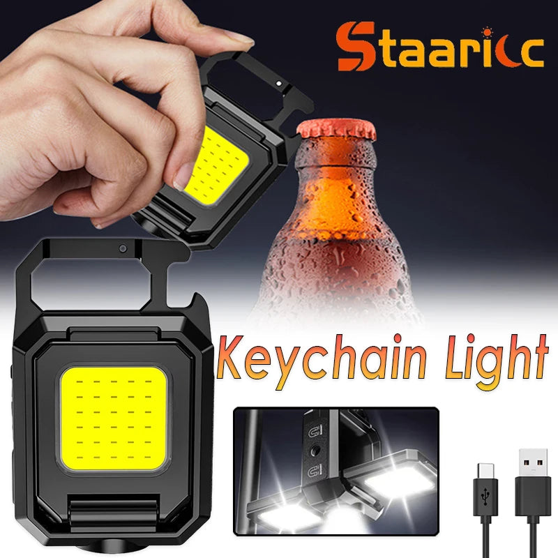 Keychain Light Mini Multifunctional Camping Flashlight USB Rechargeable LED Portable Bright COB Pocket Clip Lantern Outdoor Work