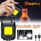 Keychain Light Mini Multifunctional Camping Flashlight USB Rechargeable LED Portable Bright COB Pocket Clip Lantern Outdoor Work