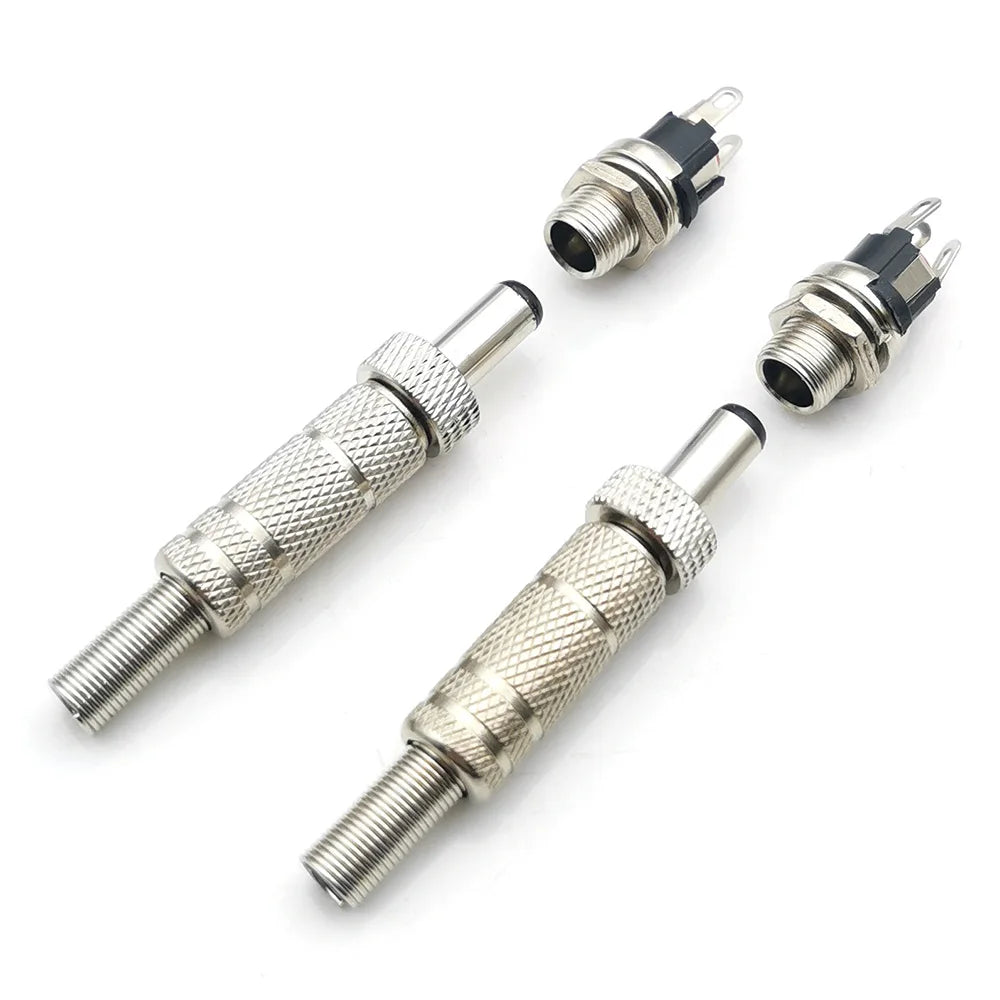 5pcs 5.5x2.5mm 5.5x2.1mm DC 12V Power Jack Male Plug Female Socket Metal Connector Adapter With Thread Lock 5.5*2.1 5.5*2.5