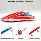 12V 24V COB LED Strip 5mm/8mm PCB 400/480LEDs/m Flexible Red/Green/Blue/Pink/Ice Blue/Yellow Led Strip For Home Decor LED Lights