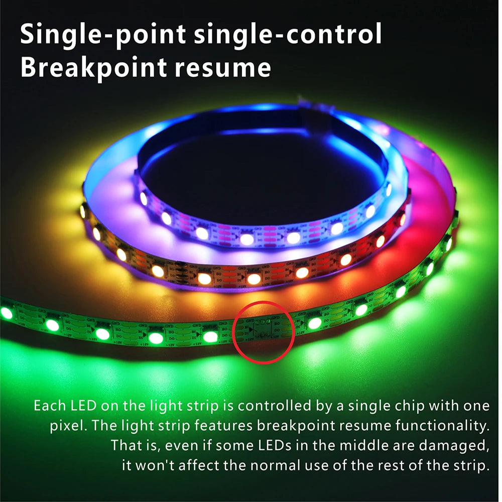 WS2815 DC12V RGB LED Strip 5050 30/60/144LEDs/m Breakpoint Resume Individually Addressable Black White PCB IP30 IP65 IP67 Dream