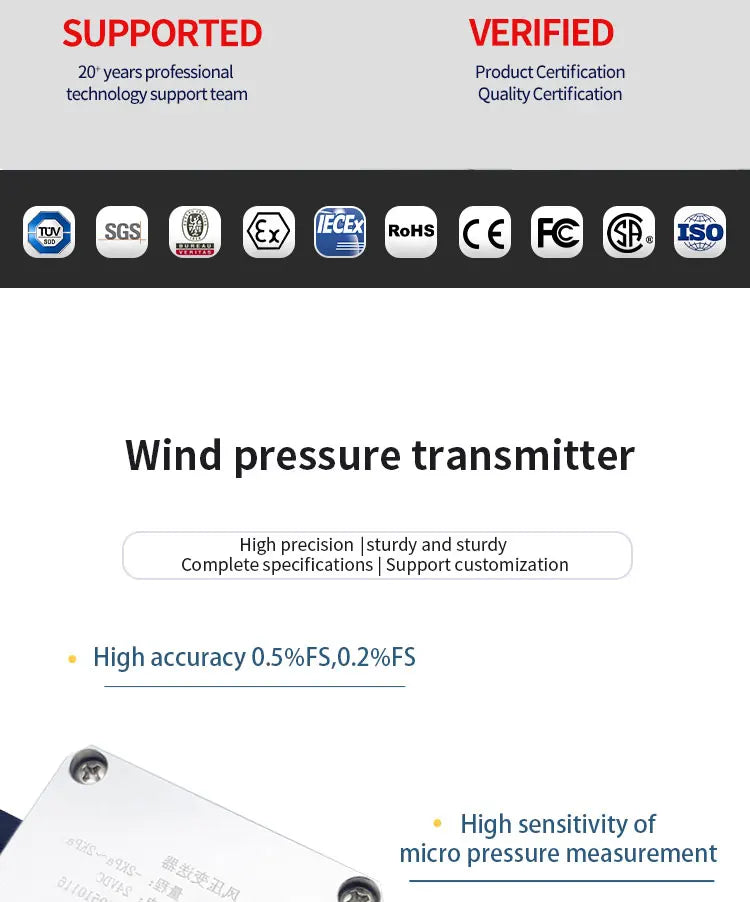 Digital Differential Pressure Transmitter 4-20mA 0-10V 0-5V RS485 Wind Air Pressure Sensor 0-50pa 0-100pa 0-200pa 0-2Kpa