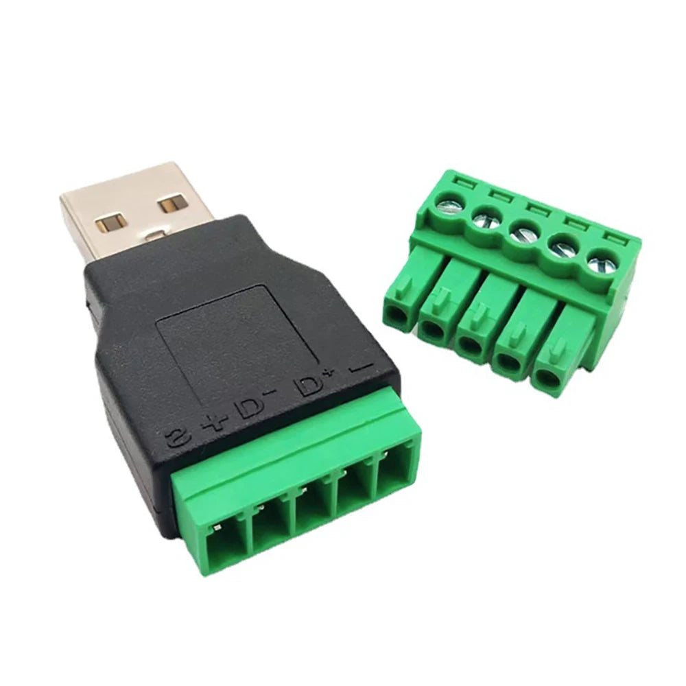 1pcs USB 2.0 Type A Male/Female to 5 Pin Screw Connector USB Jack with Shield USB2.0 to Screw Terminal Plug Soldering Free
