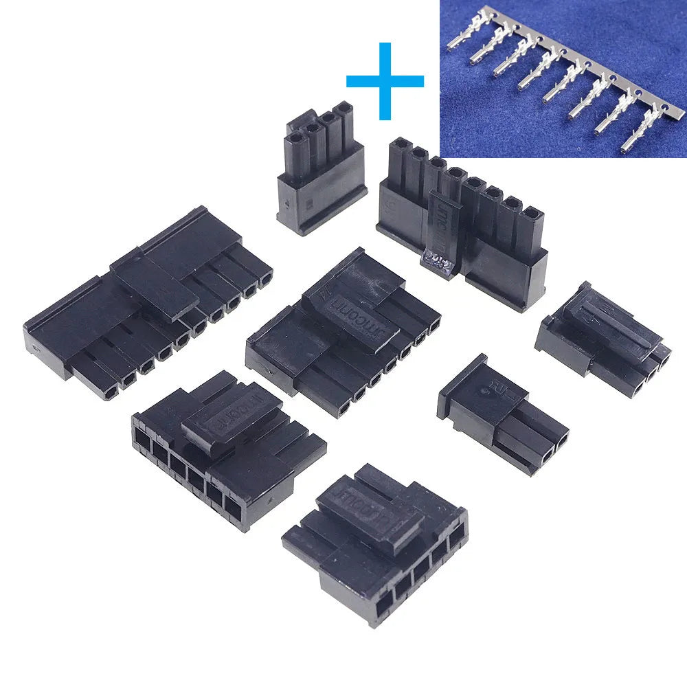 10 100 Sets Micro-Fit 3.0 MM Connector Single Row Male Housing Plug 1x2  2 Pin 3 4 5 6 7 8 9 10 Pin /Matching Female Terminal