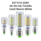 E27 LED Lamp E14 LED SMD 5730 220V Corn Light Bulbs 24 36 56 72LEDs Lamparas LED Chandelie Ampoule Led Light For Home Decoration