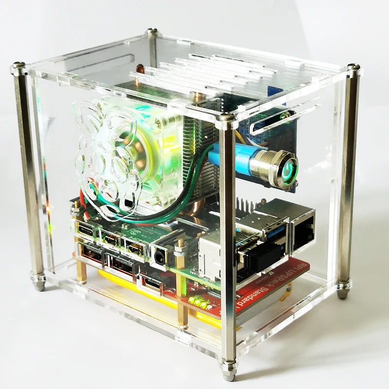 Raspberry Pi 4B UPS Uninterruptible Power Supply Acrylic Shell Kit Ice Tower Fan IPS Screen System Monitoring