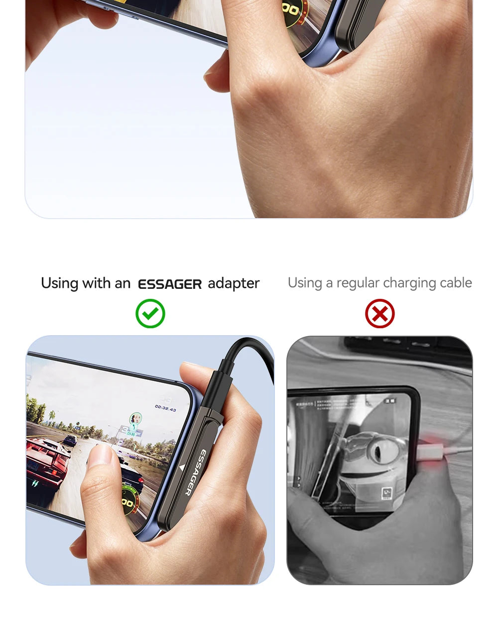 Essager Dual Type C Foldable Elbow Bracket 240W Charging Adapter 2-in-1 Converter for iphone 17 16 15 Huawei Xiaomi Samsung Oppo