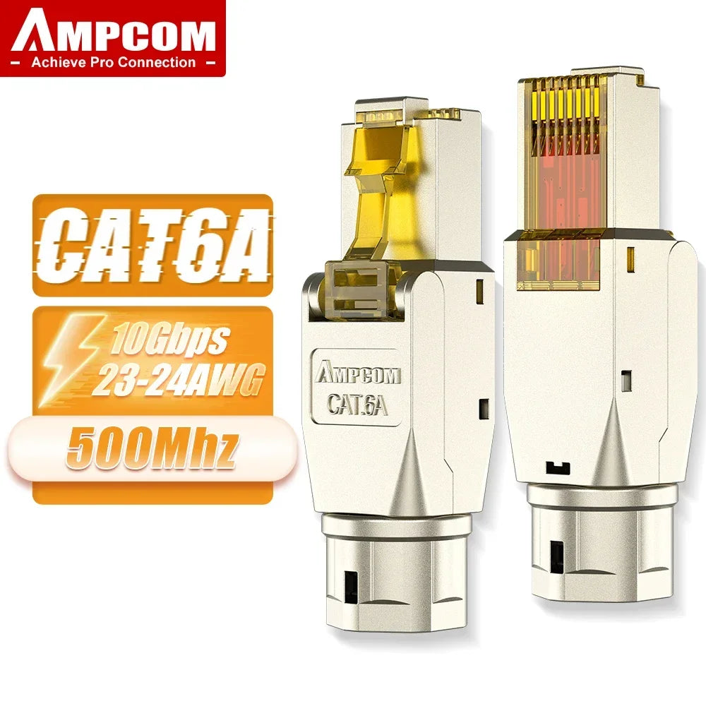 AMPCOM Tool-less RJ45 Connector, CAT8/7A/7/6A/6 Tool Free Reusable Termination Plugs Shielded Ethernet Field Modular PLug