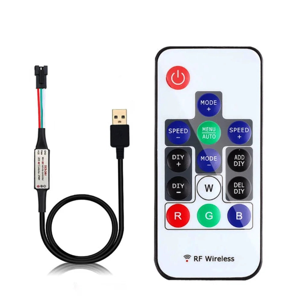 WS2811 WS2812B WS2813 WS2815 LED Pixels Strip Light Controller 3/4PIN USB/DC RF 14/17/21Keys LED Tape Remote Controller DC5-24V