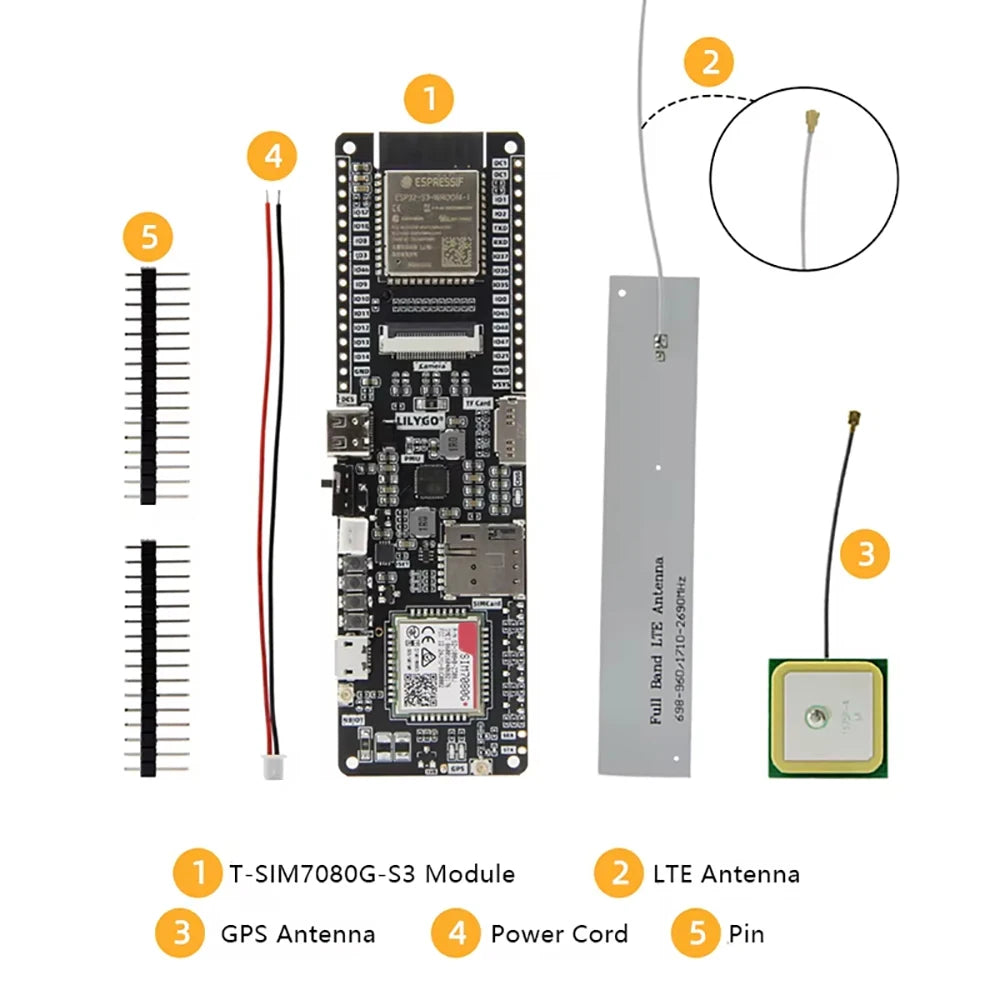 SIM7080G Multi-Band CAT-M NB-IoT Dual Mode Module ESP32-S3 TF Card PMU Development Board With GPS LTE Antenna