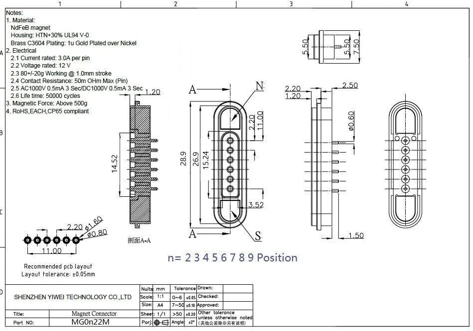 3A Magnetic Spring Loaded Pogo Pin Connector 24VDC LED Snap-on JST SM JR Servo Extended Cable 5/6/7/8/9 Pin Male Female Blind