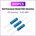 100PCS 5W Metal Film Resistor Kit 1% Precision Fixed Resistor 0.1Ω-1MΩ Assorted Values