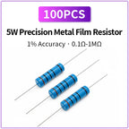 100PCS 5W Metal Film Resistor Kit 1% Precision Fixed Resistor 0.1Ω-1MΩ Assorted Values