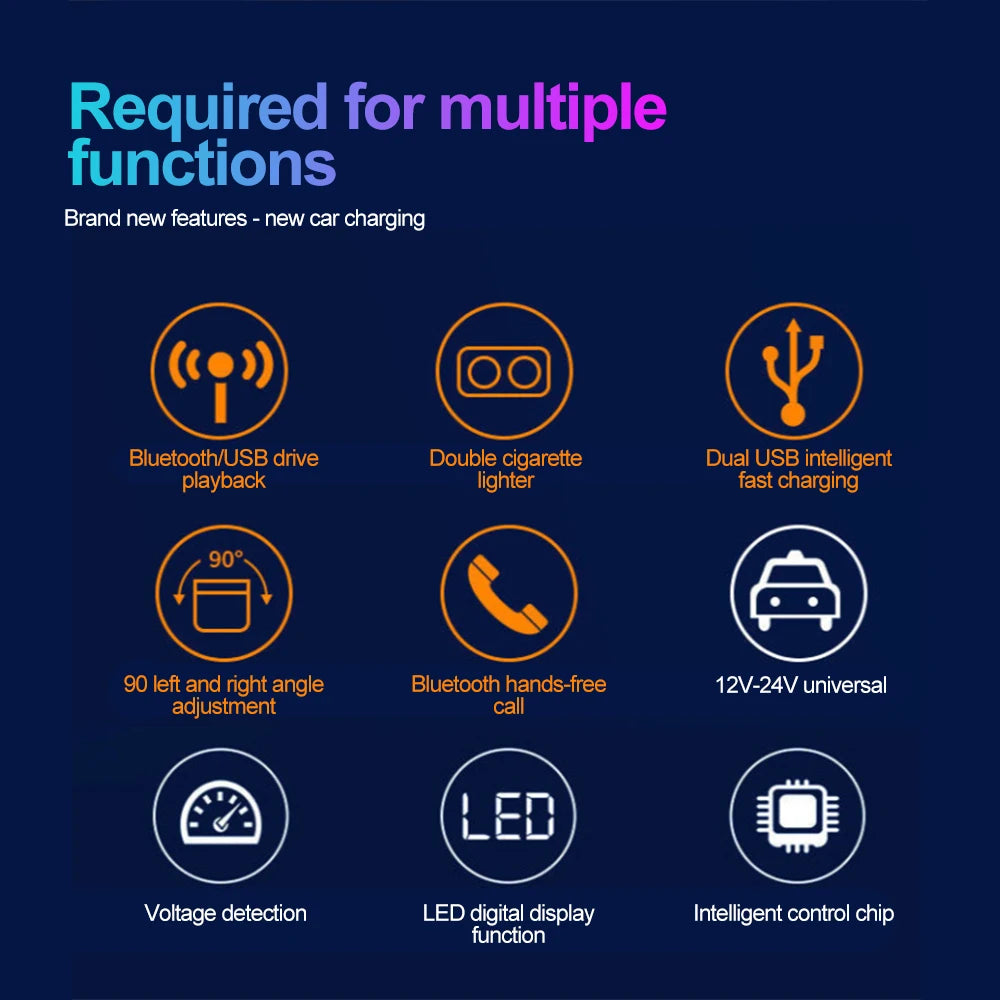 KEBIDUMEI Bluetooth 5.0 Car Adapter Cigarette Lighter USB PD QC3.0 Super Fast Charging Digital Display Charger Car Accessories