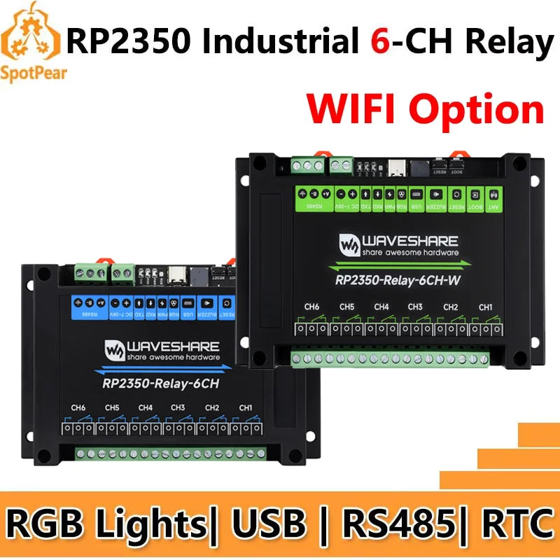 Raspberry Pi Pico 2 RP2350 industrial 6-ch Relay RS485 isolation protection Waveshare RP2350-Relay-6CH WIFI Option