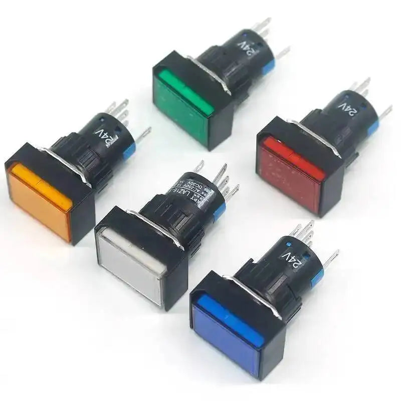 5pcs 16mm Rectangular Power Push Button Switch With Lamp Self Reset Momentary Latching Fixed Lock Five Pin LA16-J-11D LA16-J-11S
