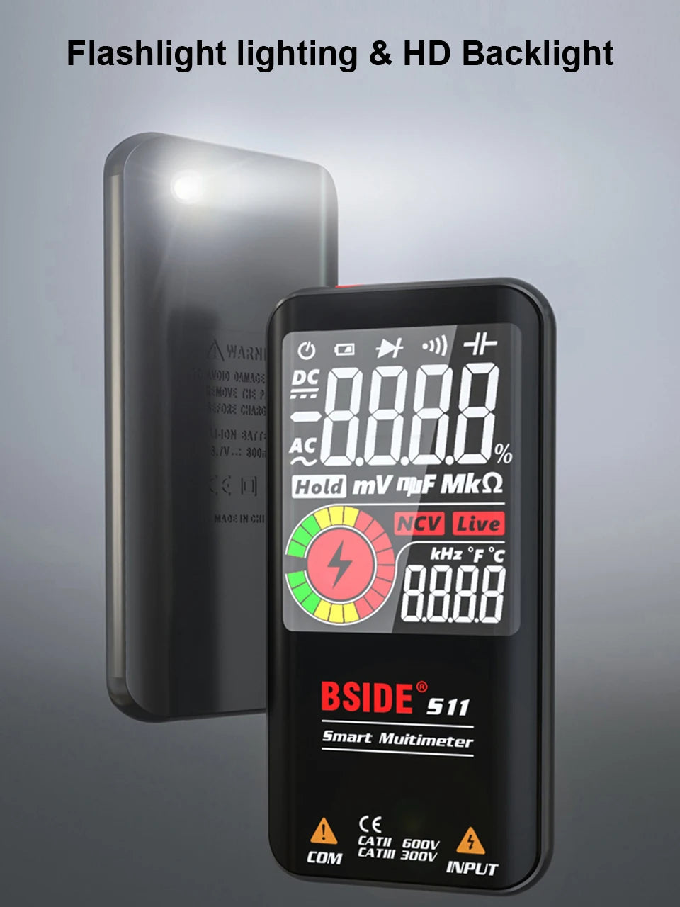 BSIDE Digital Multimeter Smart Electrician Tester USB Charge T-RMS DC AC Voltage Capacitance Ohm Hz NCV Professional Multitester