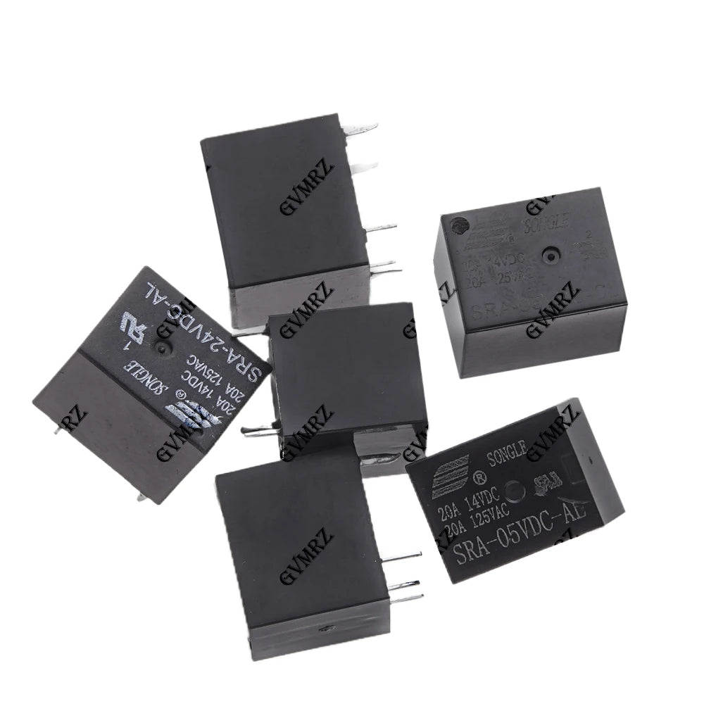 5PCS 4Pin 5Pin Relay  PCB Type Black Automobile Relay SRA-05VDC-AL SRA-12VDC-CL SRA-24VDC-CL 5V 12V 24V 20A DC Power